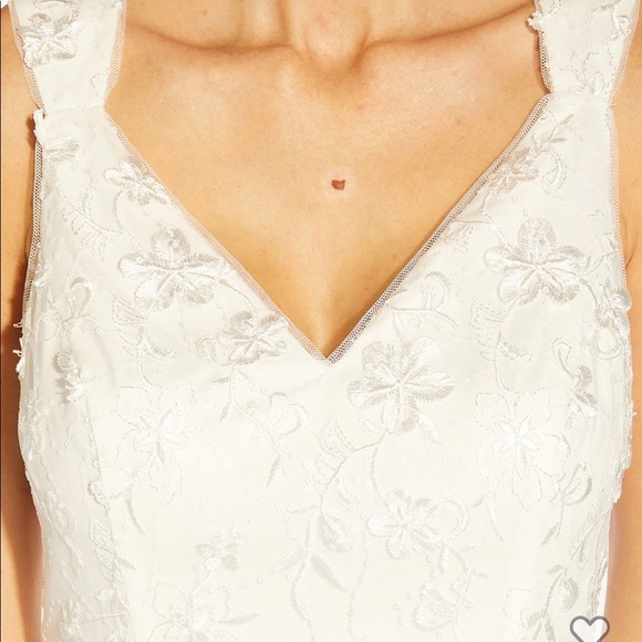 Adrianna Papell 3D FLORAL EMBROIDERED AND HAND-SEQUINED HIGH LOW DRESS in IVORY - Picture 4 of 12